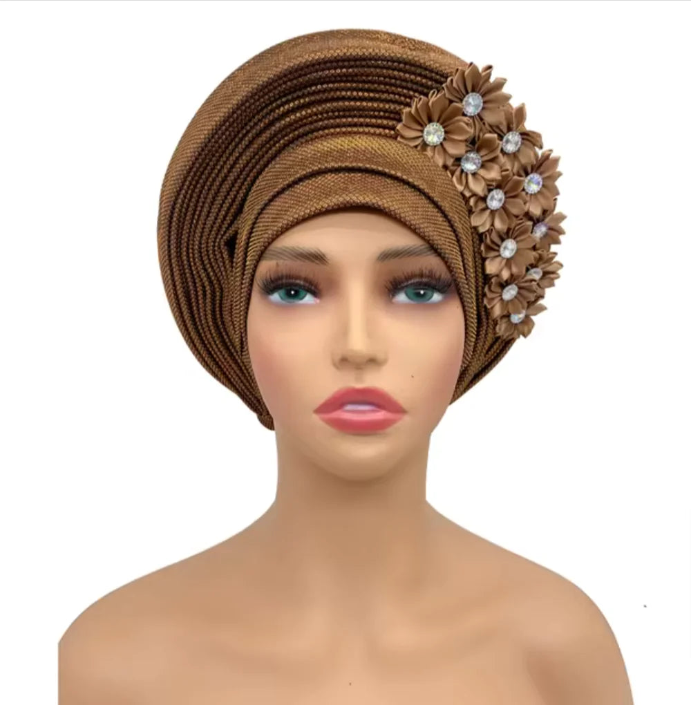 Stunning Floral Auto Gele Headwraps - 2024 New African Turban for Elegant Weddings & Parties