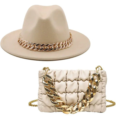 Fedora Hats Women Luxury Accessories Gold Chain