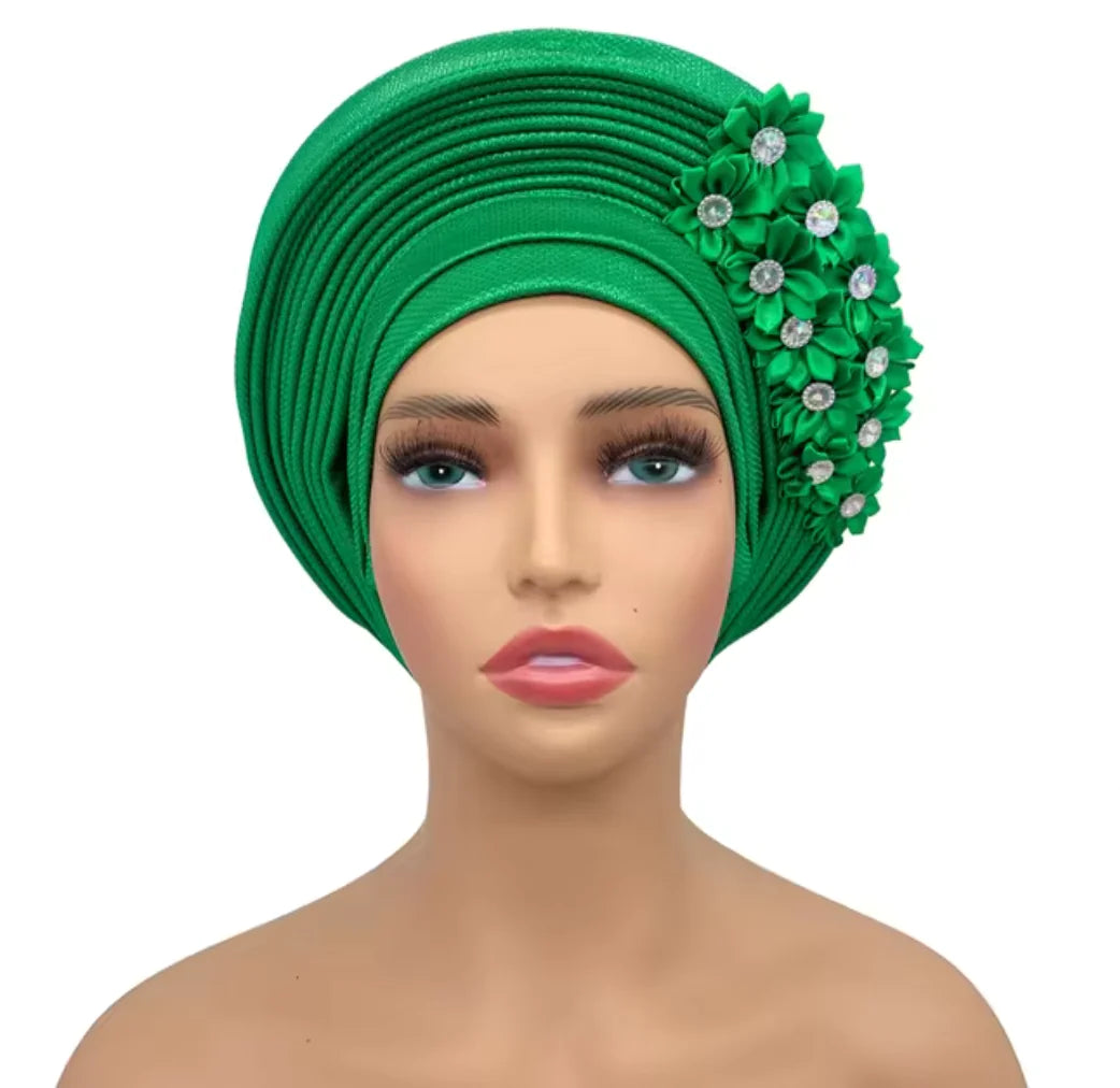 Stunning Floral Auto Gele Headwraps - 2024 New African Turban for Elegant Weddings & Parties