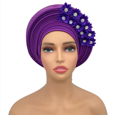 Stunning Floral Auto Gele Headwraps - 2024 New African Turban for Elegant Weddings & Parties