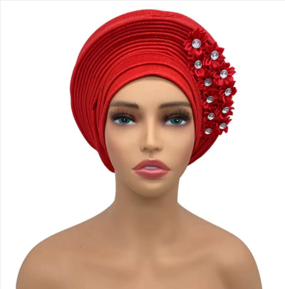 Stunning Floral Auto Gele Headwraps - 2024 New African Turban for Elegant Weddings & Parties