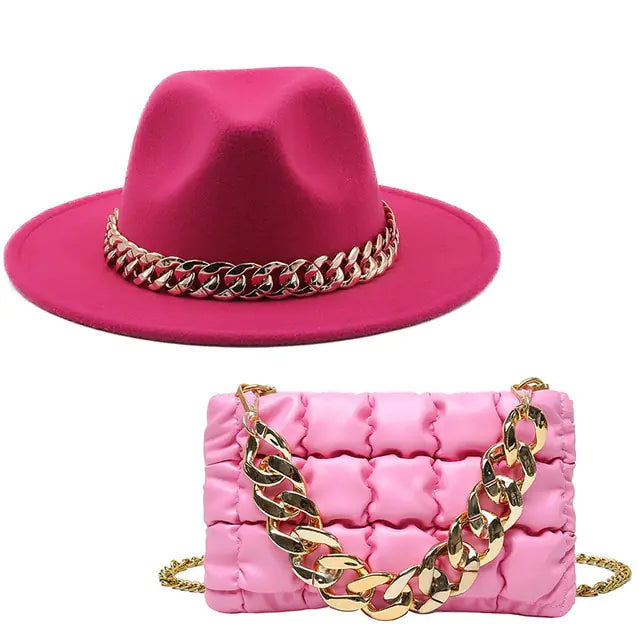 Fedora Hats Women Luxury Accessories Gold Chain