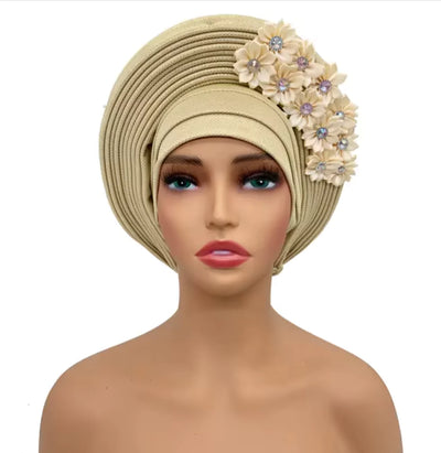 Stunning Floral Auto Gele Headwraps - 2024 New African Turban for Elegant Weddings & Parties