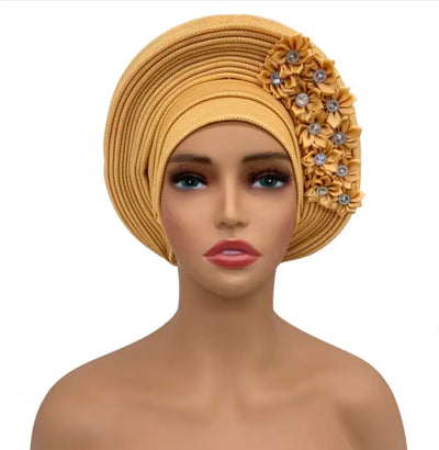 Stunning Floral Auto Gele Headwraps - 2024 New African Turban for Elegant Weddings & Parties